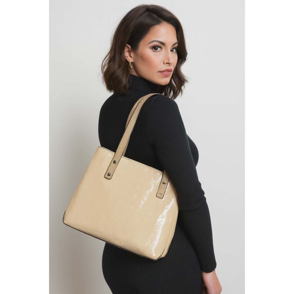 Arcadia Cream Patent Leather Shoulder Bag Handbag Satchel Purse WOMAN'S WOMEN'S
